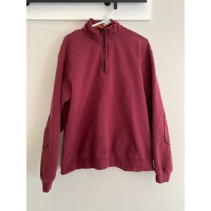 Orvis 1/4 Zip Sweater Elbow Patch Mens Large Red